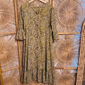 Bohemian Floral Green Midi Maxi Dress Boho